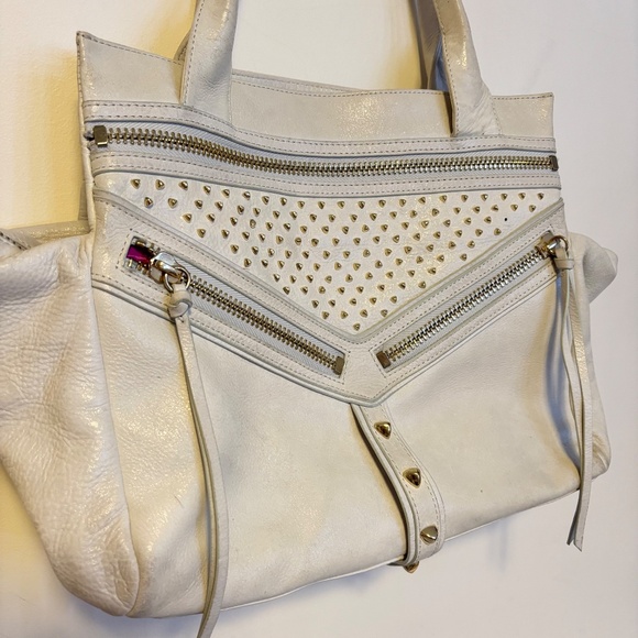 Botkier Trigger Leather Satchel Shoulder Bag Purse Multi Compartment Gold Studs - Picture 2 of 5